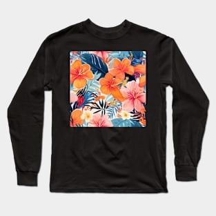 Colorful Tropical Flower Pattern Long Sleeve T-Shirt